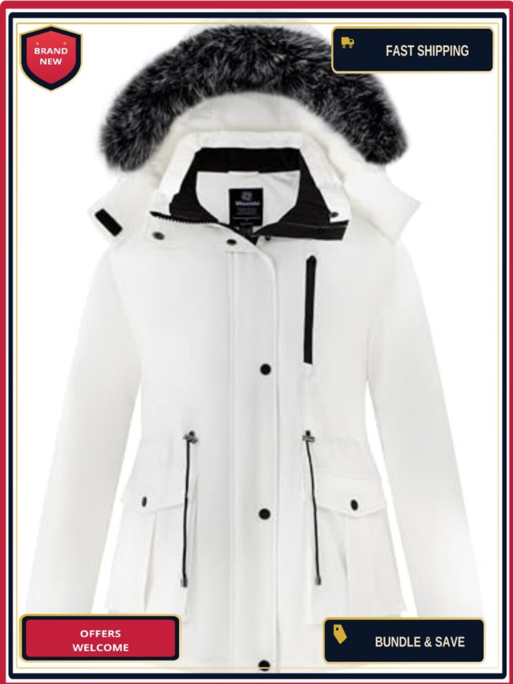 Plus Size Women's Waterproof Puffer Parka Jacket with Detachable Hood and